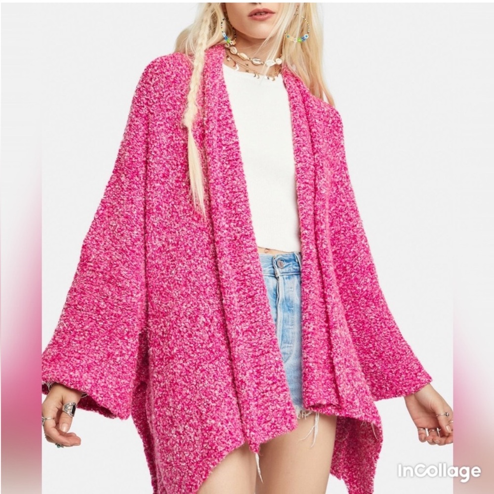 Free People Pink Open-Front Sweater